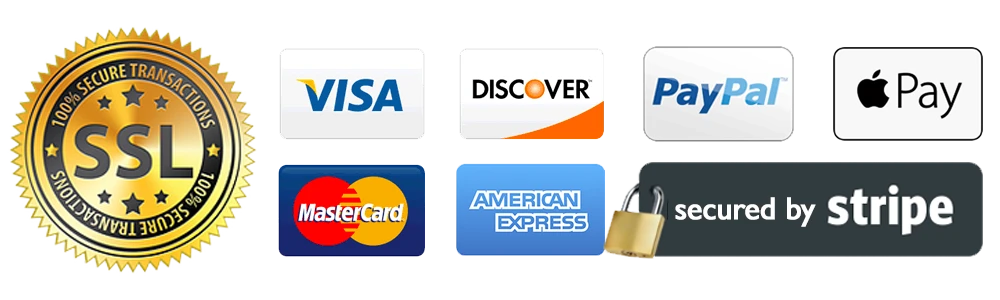 Visa, Mastercard, Amex, PayPal, Apple Pay