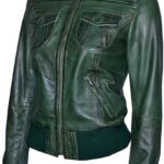Womens Green Bomber Leather Jacket
