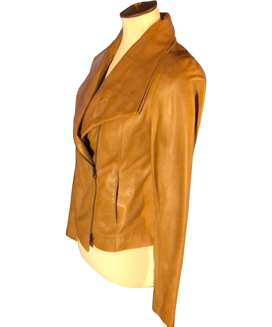 Brown Leather Notch-Collar Jacket