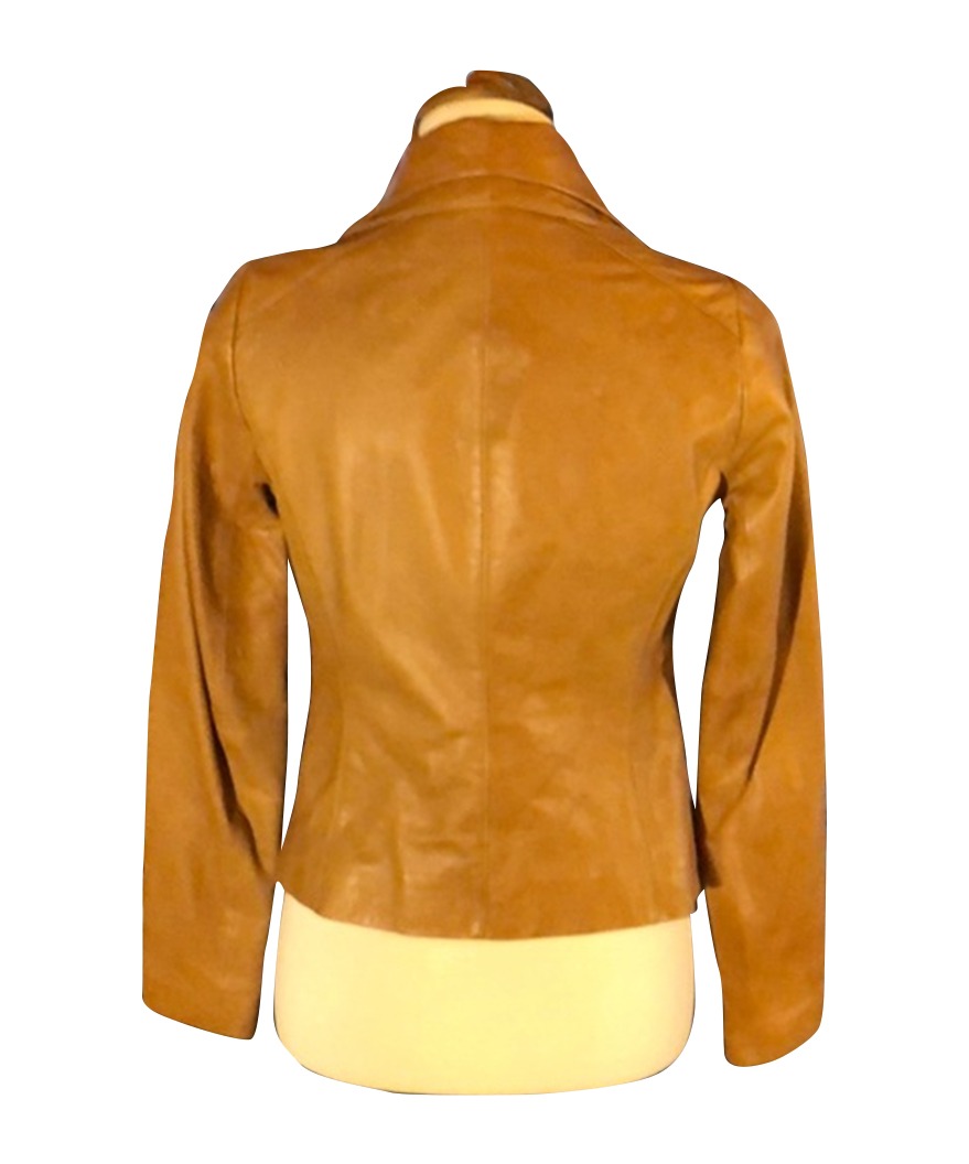 Brown Leather Notch-Collar Jacket