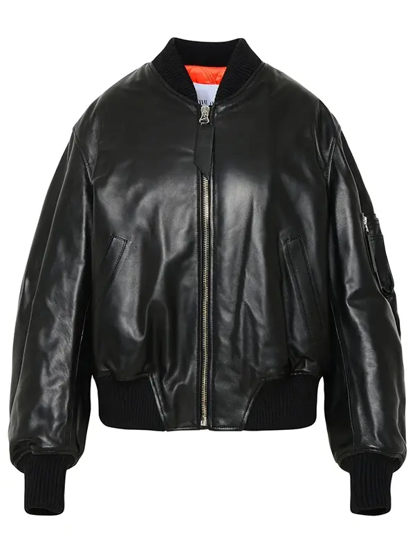Linda Black Leather Bomber Jacket