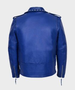 Blue Motorcycle Studded Leather Jacket