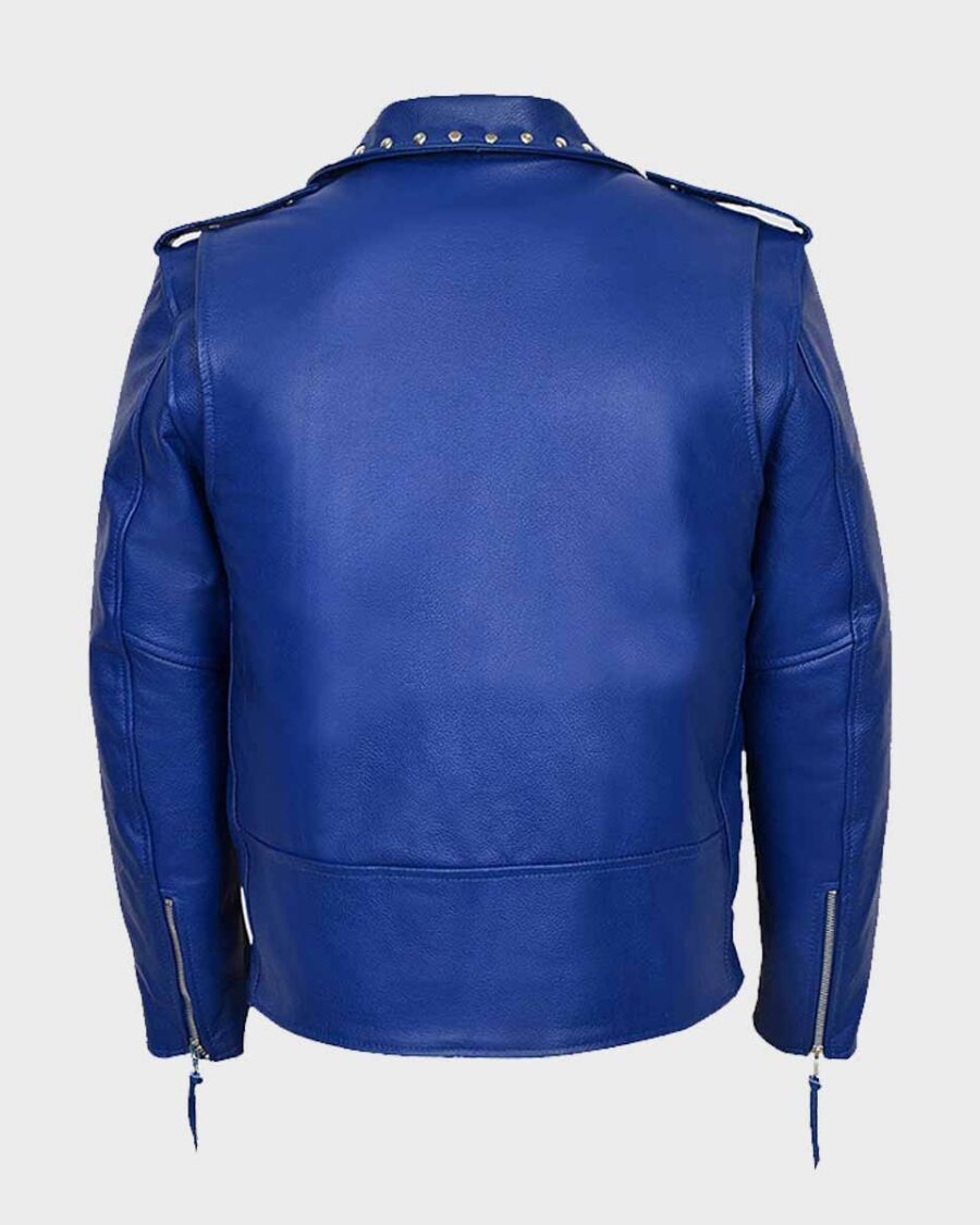 Blue Motorcycle Studded Leather Jacket