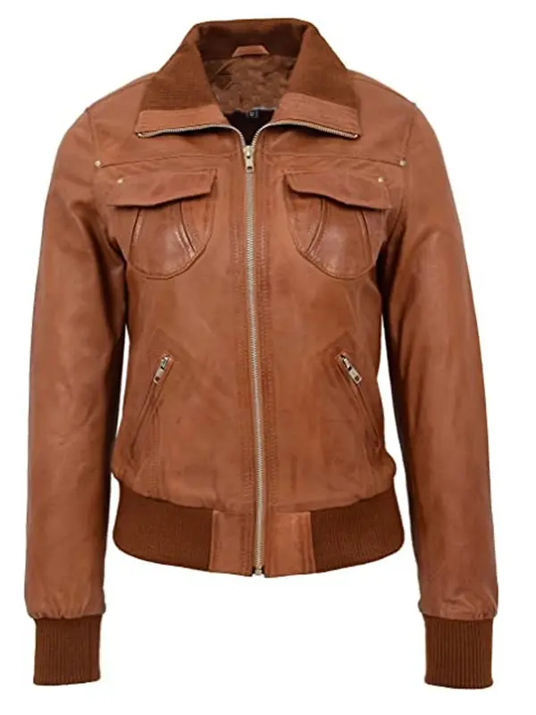 Lisa Brown Bomber Leather Jacket