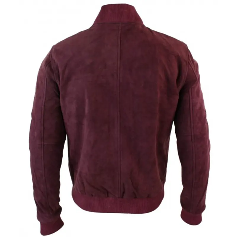 Burgundy Bomber Suede Jacket For Men