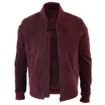 Burgundy Bomber Suede Jacket For Men