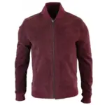 Burgundy Bomber Suede Jacket For Men