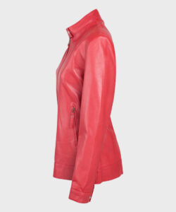 Womens Red Biker Leather Jacket
