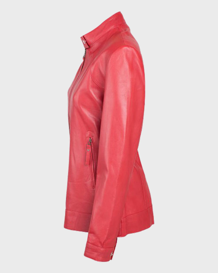 Womens Red Biker Leather Jacket
