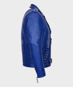 Blue Motorcycle Studded Leather Jacket