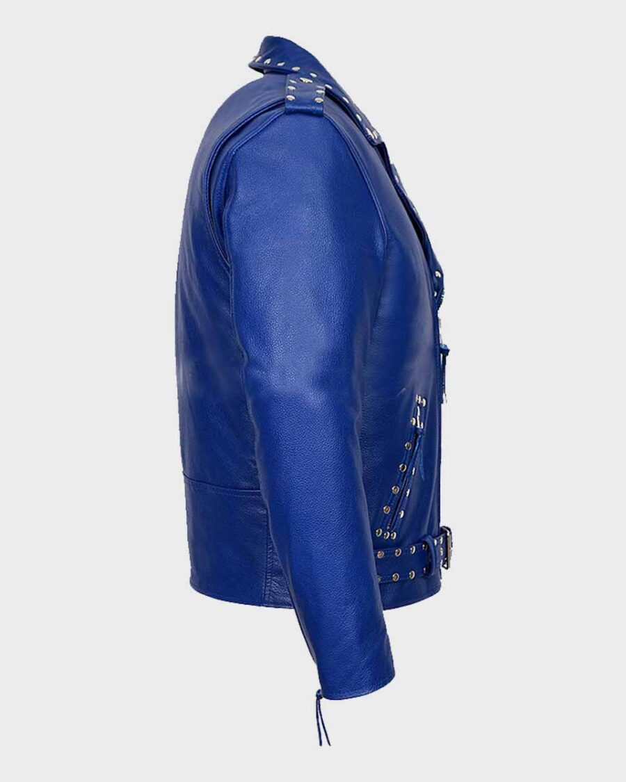 Blue Motorcycle Studded Leather Jacket