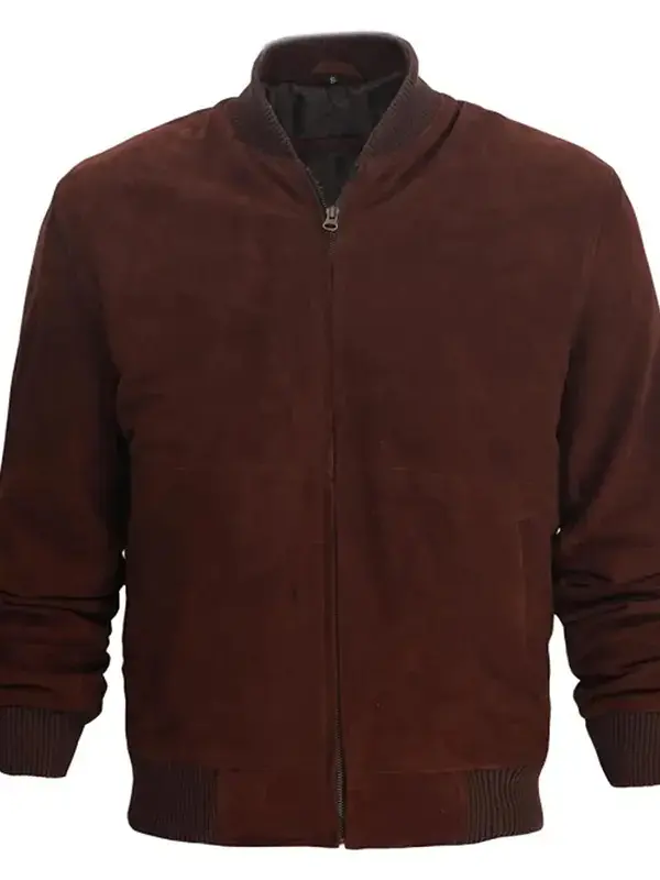 Mens Bomber Dark Brown Suede Leather Jacket