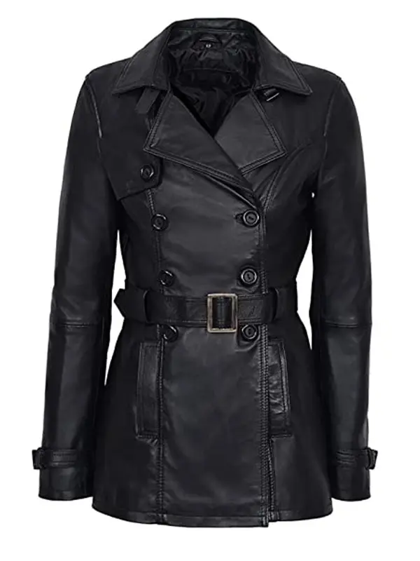Women’s Double Breasted Black Leather Jacket