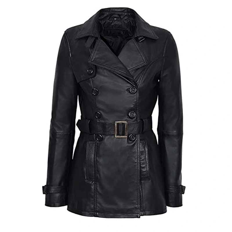 Women’s Double Breasted Black Leather Jacket