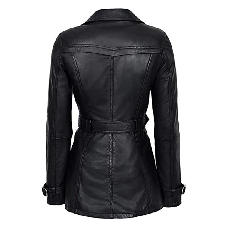 Women’s Double Breasted Black Leather Jacket
