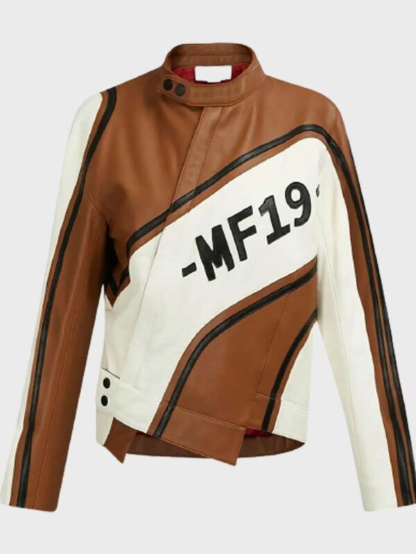 Ezzah Womens Brown Leather Biker Jacket