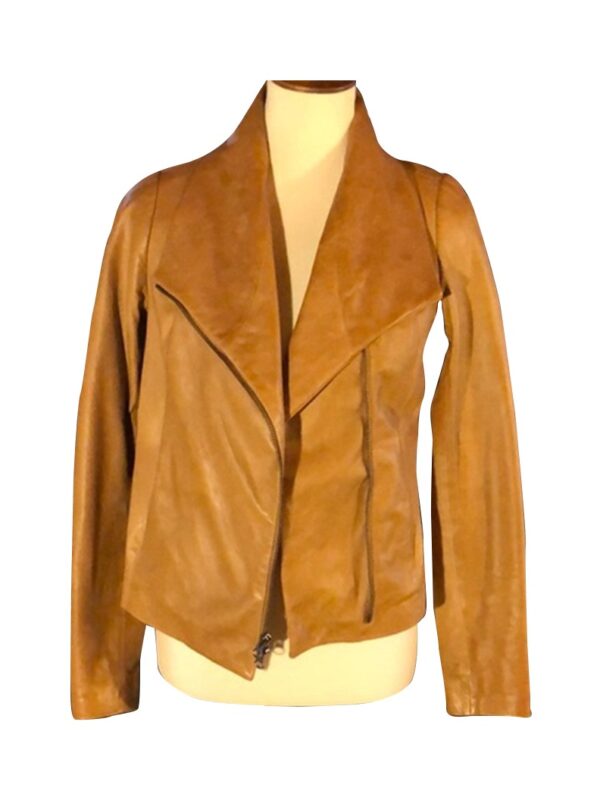 Brown Leather Notch-Collar Jacket