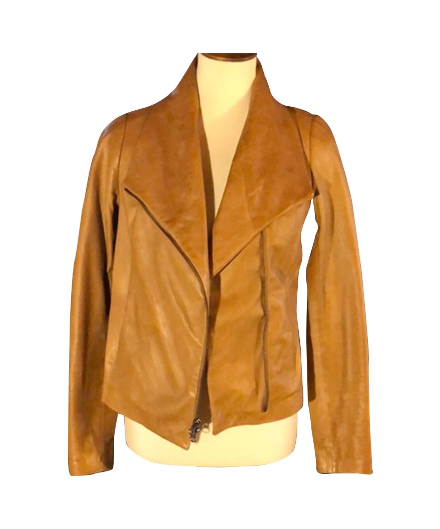 Brown Leather Notch-Collar Jacket