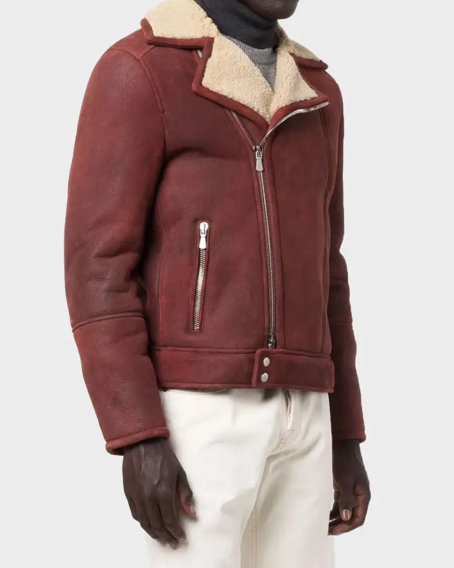 Men’s Shearling Burgundy Leather Jacket