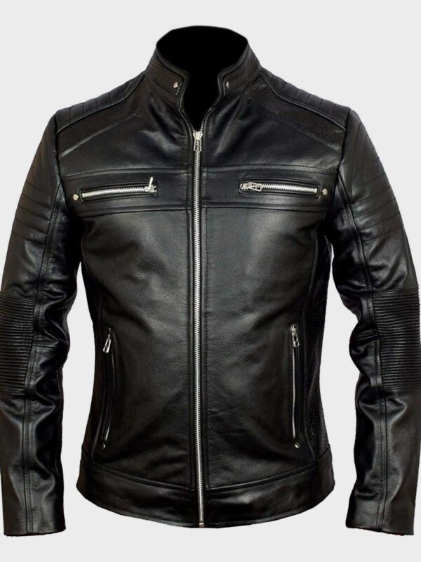 Mens Black Biker Cafe Racer Jacket
