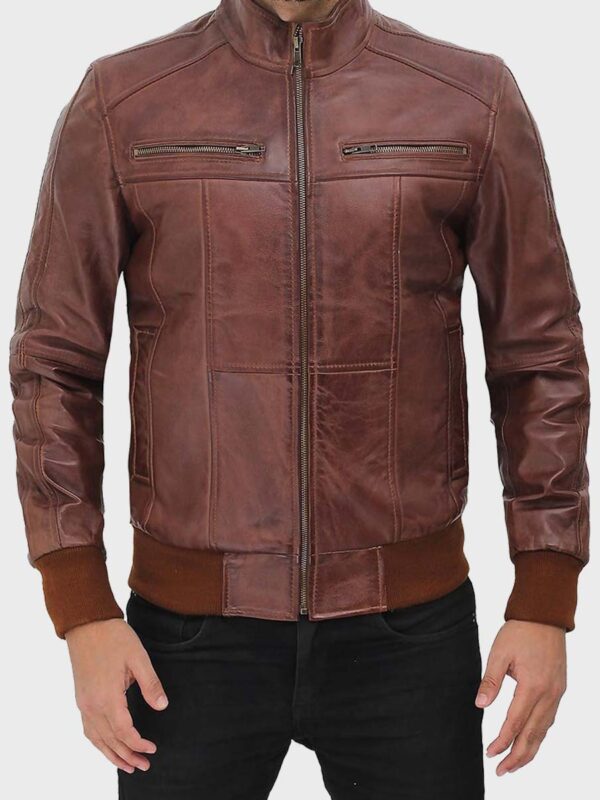 Mens Brown Biker Bomber Jacket
