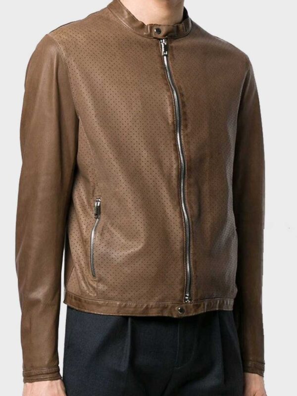 Mens Cafe Racer Brown Slimfit Biker Jacket