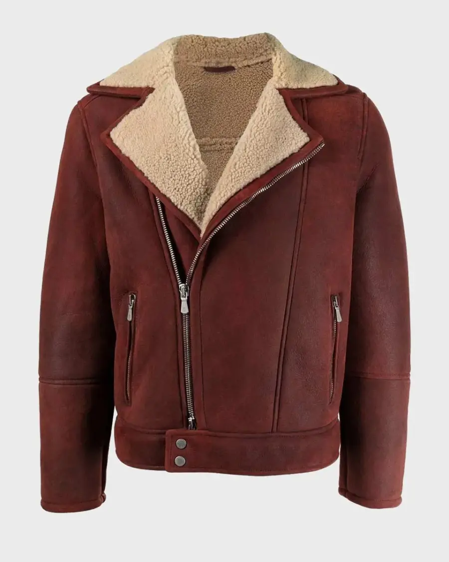 Men’s Shearling Burgundy Leather Jacket