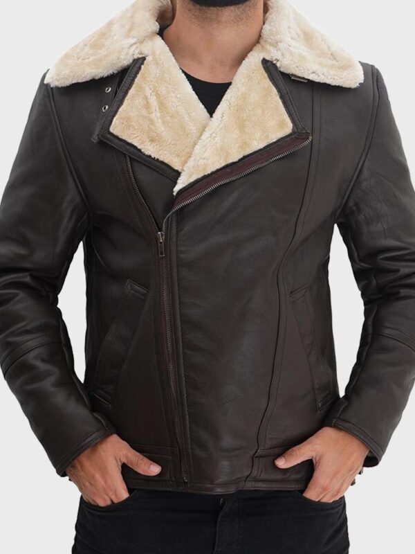 Mens Shearling Chocolate Brown Leather Jacket