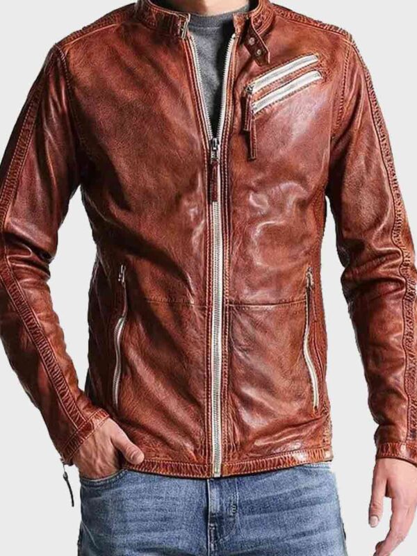 Mens Vintage Brown Distressed Biker Jacket