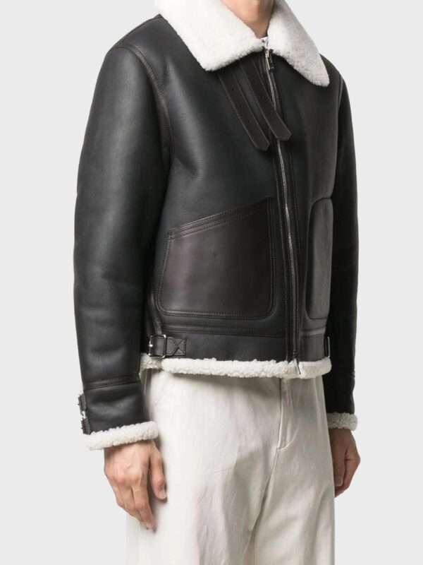 Men’s White Shearling Black Genuine Leather Jacket