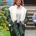Green & White Shearling Coat