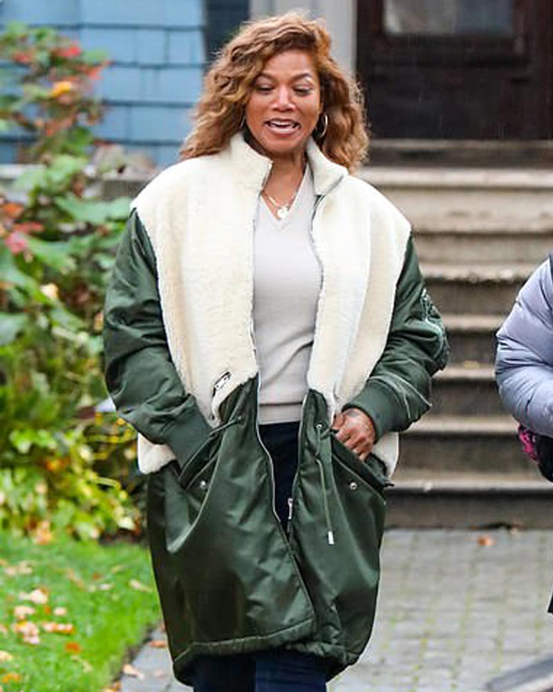 Green & White Shearling Coat
