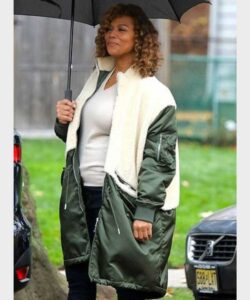 Green & White Shearling Coat