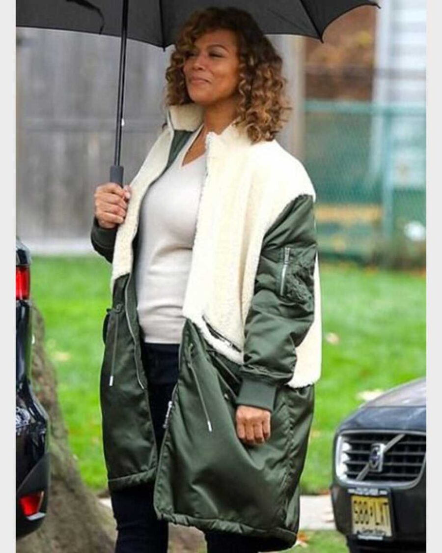 Green & White Shearling Coat