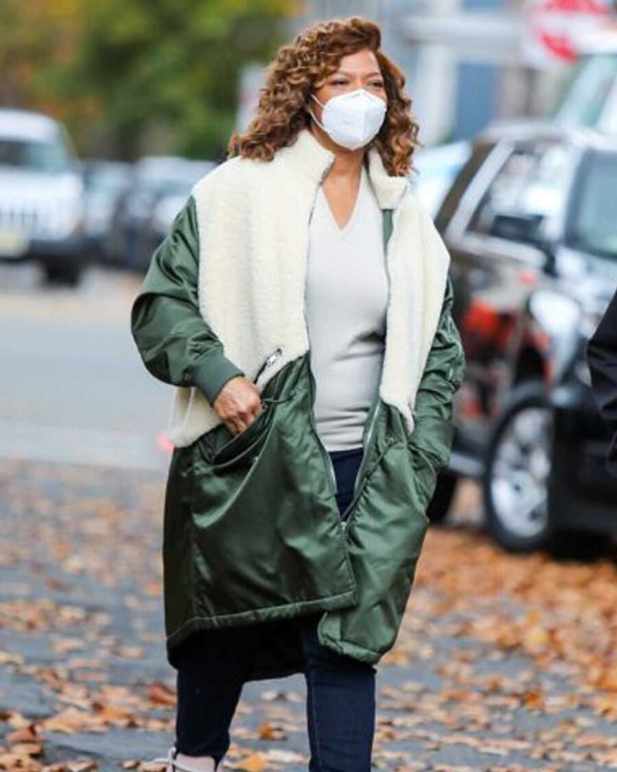 Green & White Shearling Coat