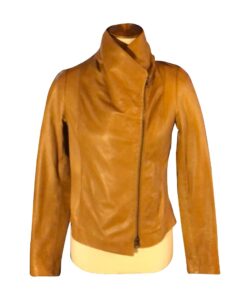 Brown Leather Notch-Collar Jacket