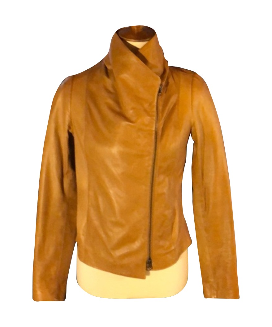 Brown Leather Notch-Collar Jacket
