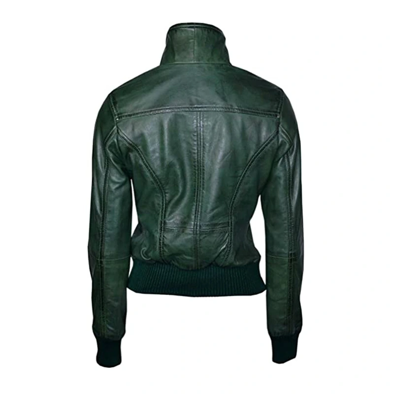 Womens Green Bomber Leather Jacket
