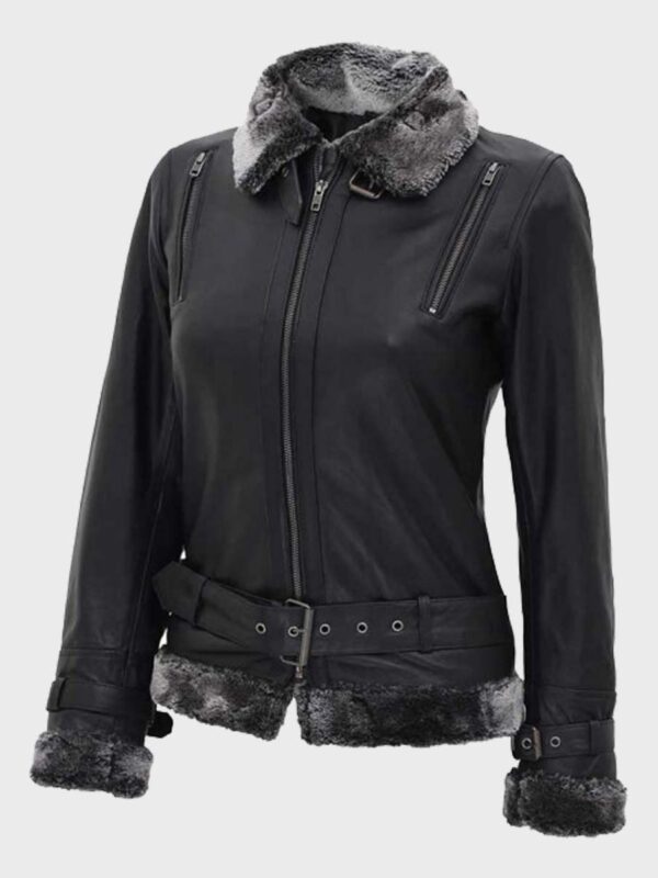 Womens Black Leather Shearling Jacket