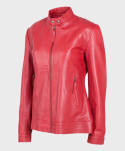 Womens Red Biker Leather Jacket