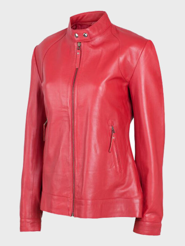 Womens Red Biker Leather Jacket