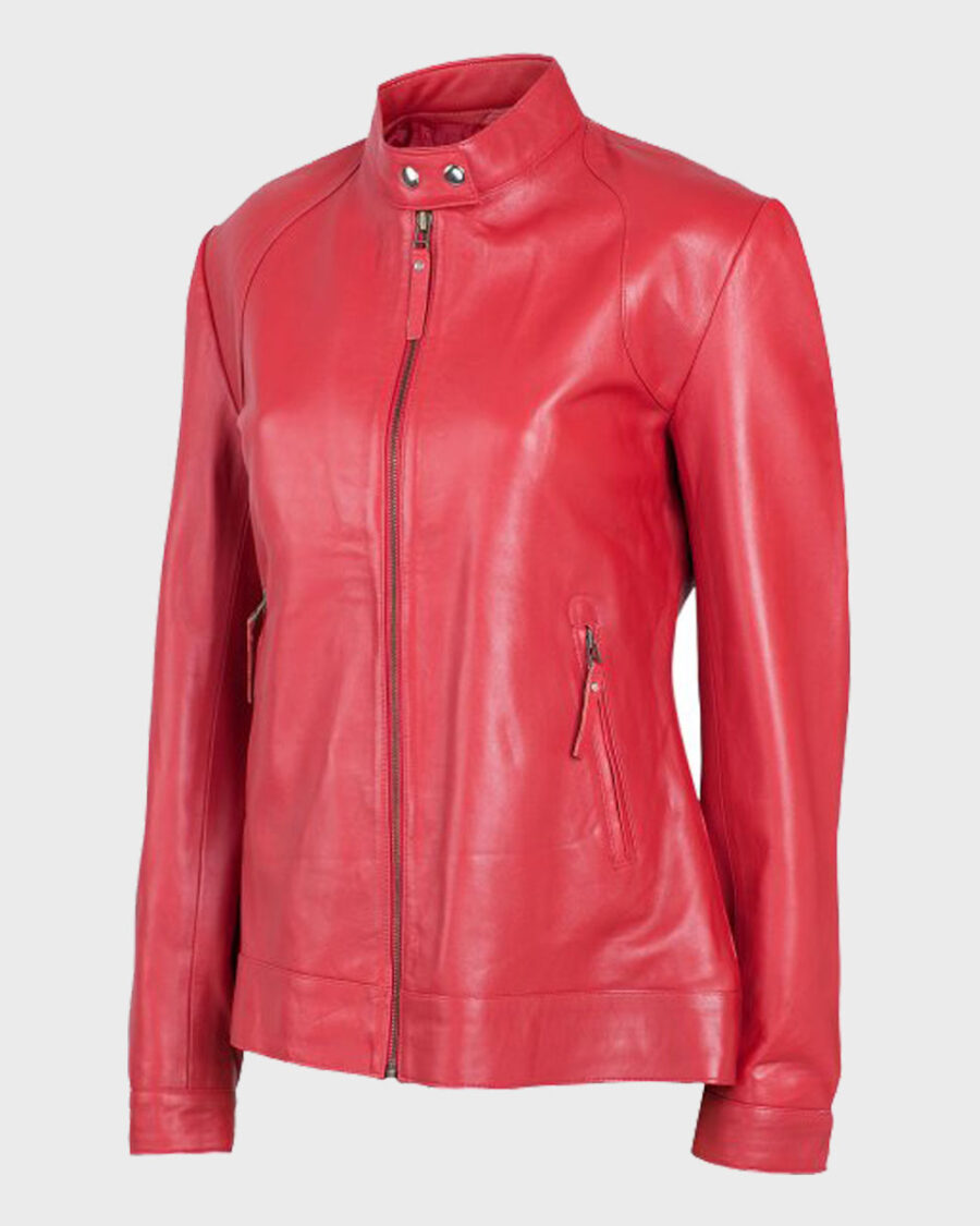 Womens Red Biker Leather Jacket